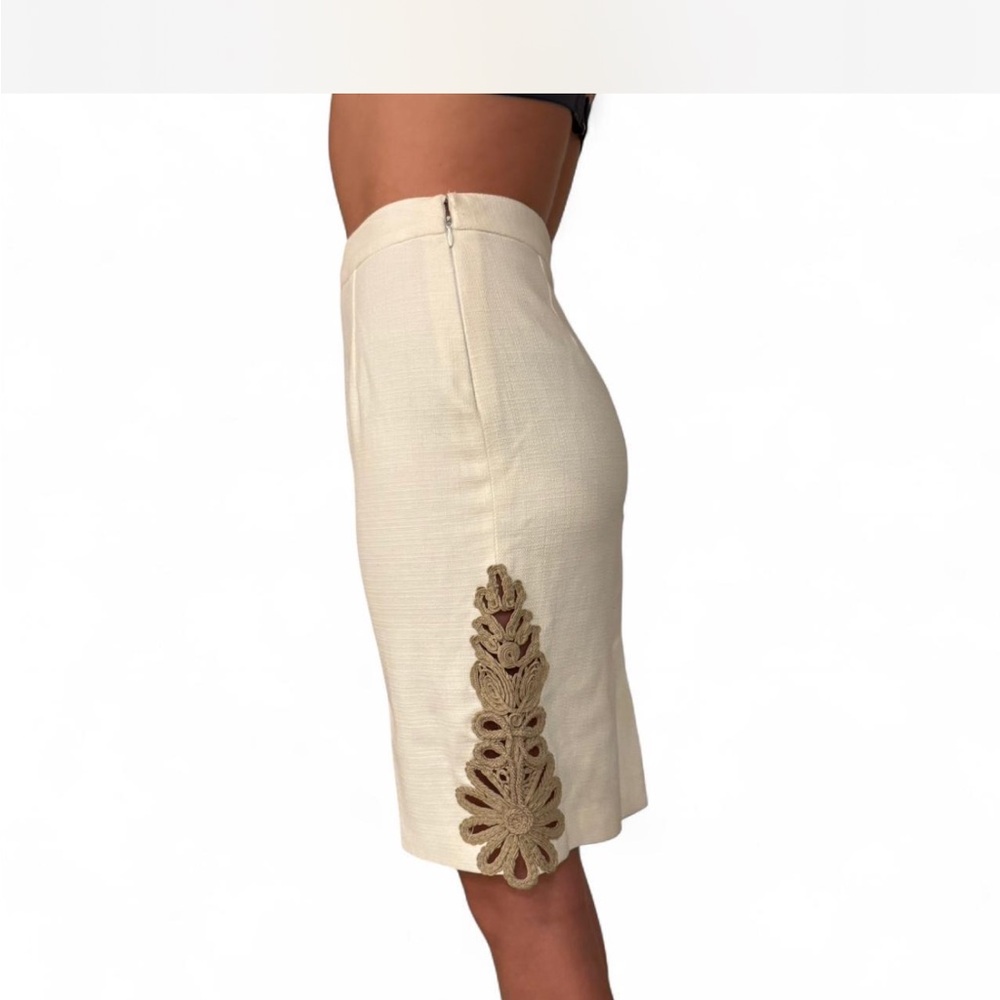 La Perla Cream Linen Skirt with Brown Detailing